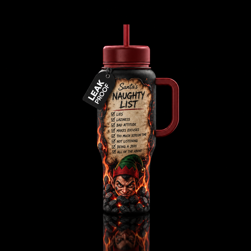 Naughty List water bottle design