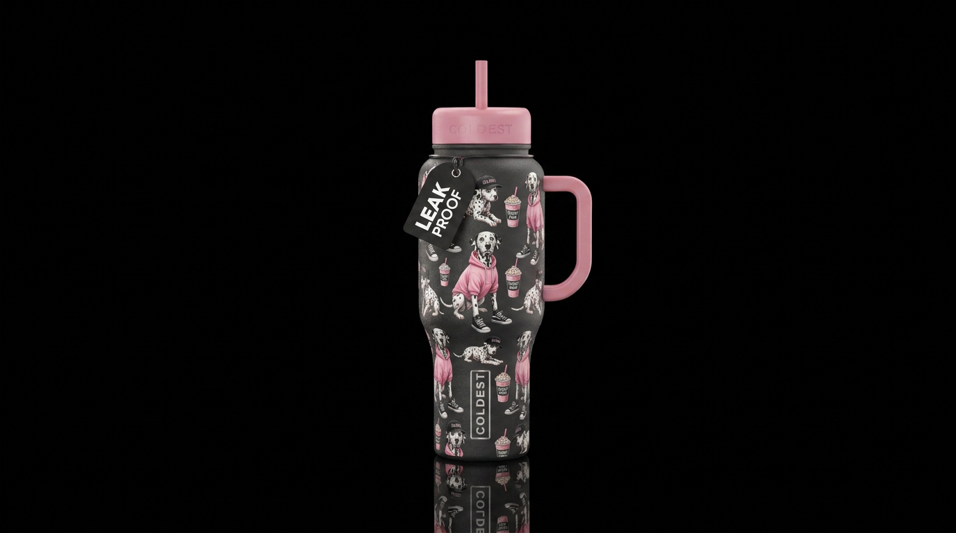 Dalmatian Dog, Coldest Pink Hoodie, black tennis s... water bottle design