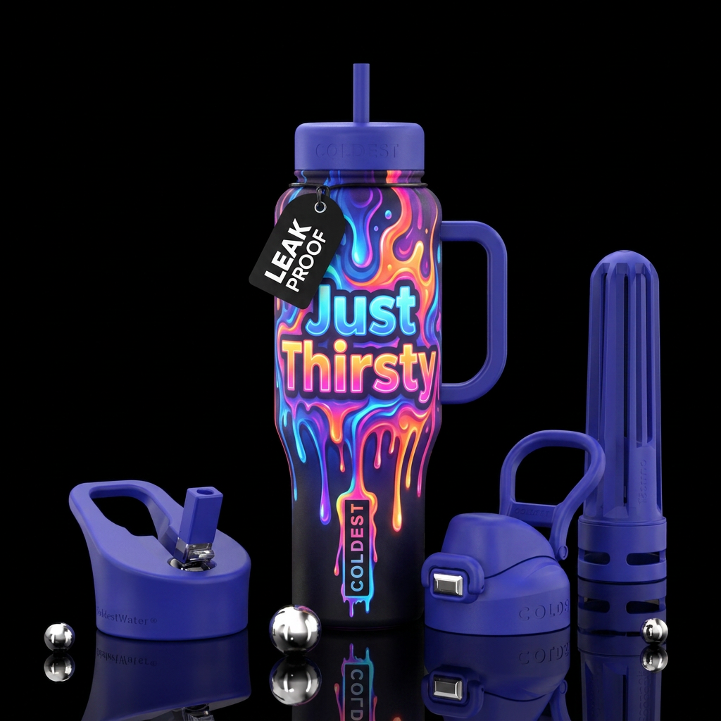 Just Thirsty, bold,colorful,bright,glowing,drippin... water bottle design