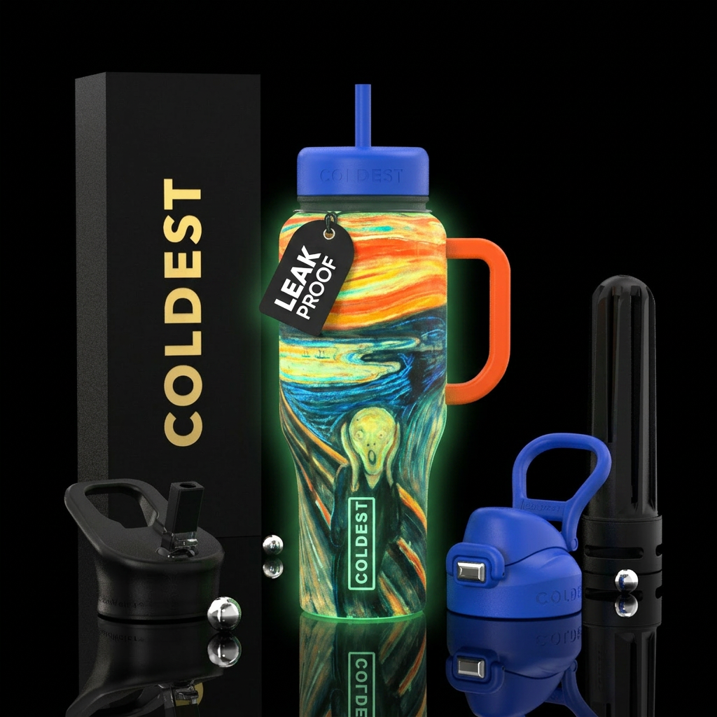 Glow in the dark the scream water bottle design