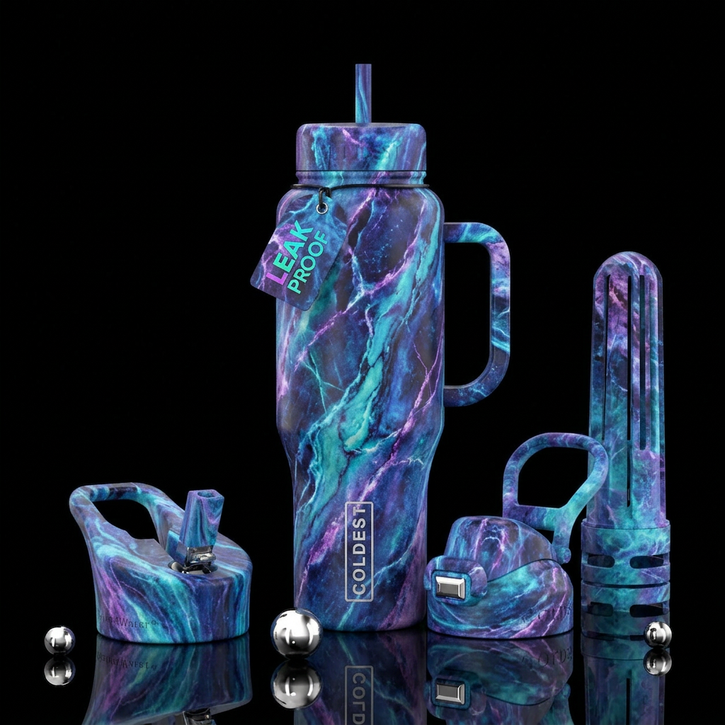 spellbinding, marble water bottle design