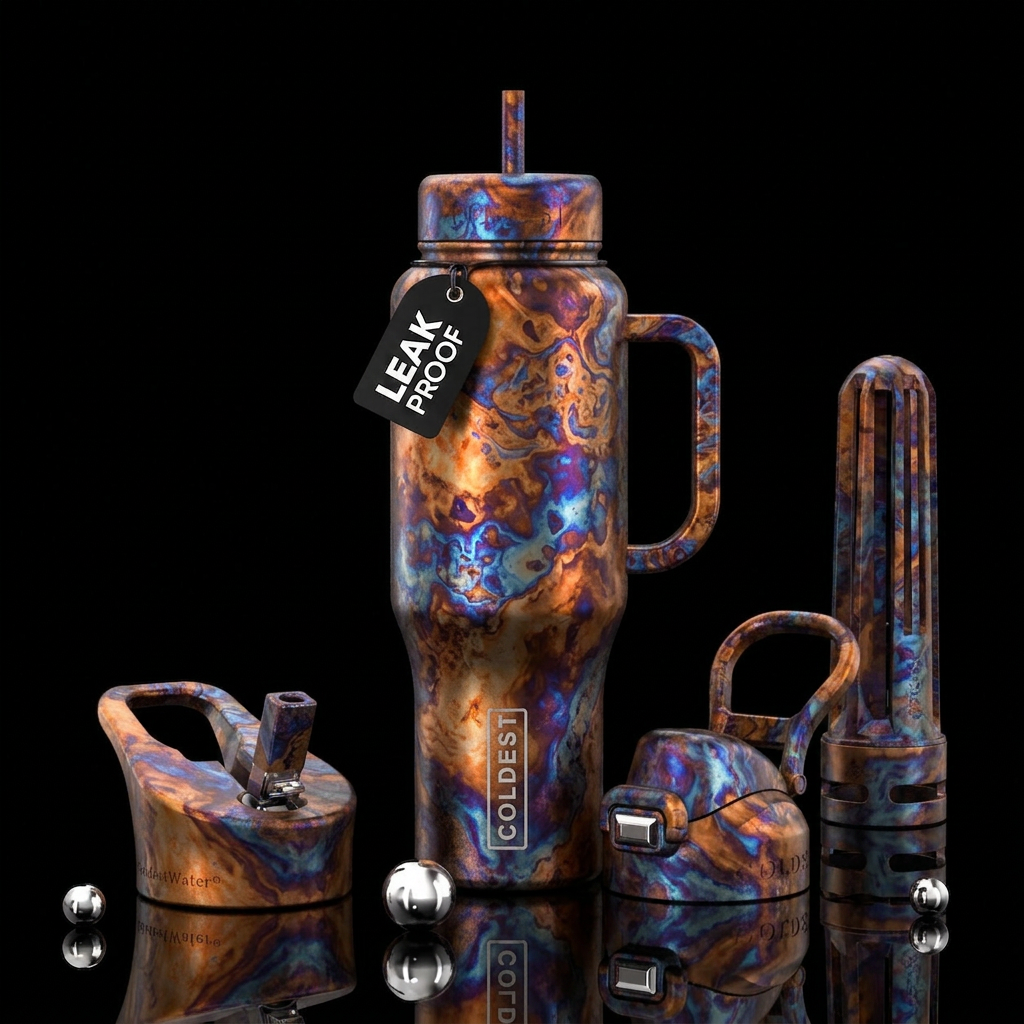 acid wash, realism, psychedelic, burnt orange, umb... water bottle design
