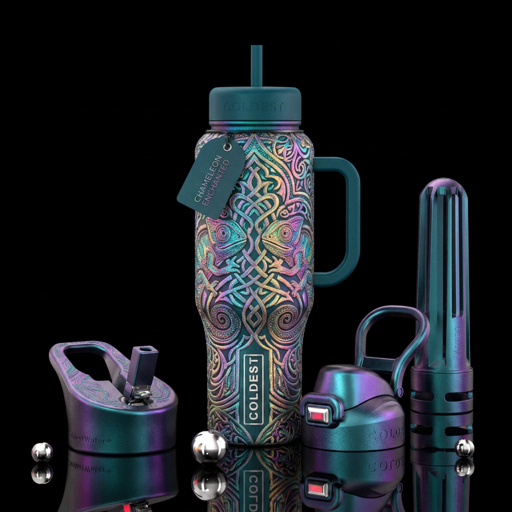 chameleon, enchanted, street art, moroccan, embroi... water bottle design