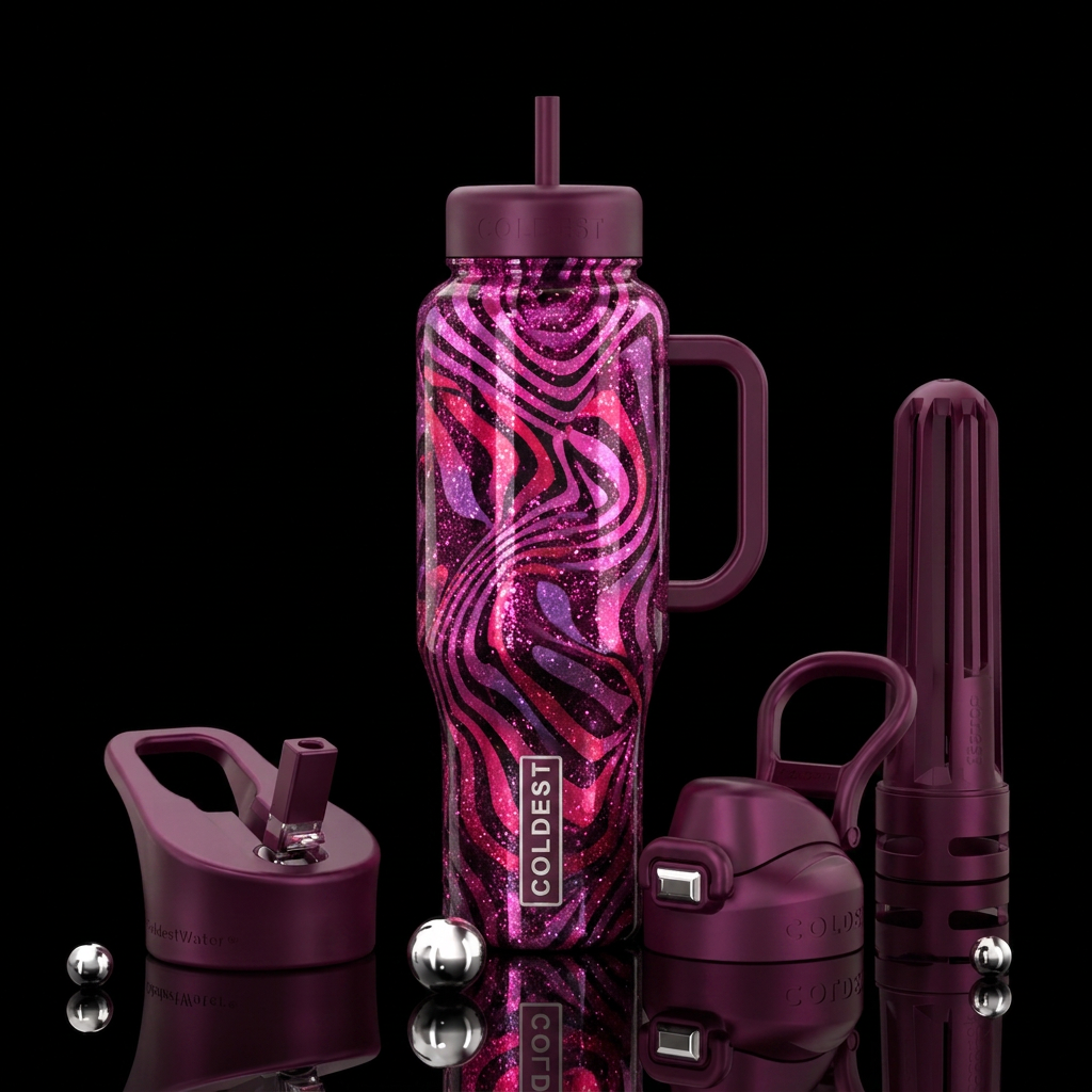 abstract, op art, magenta, sparkly, shiny, glowie,... water bottle design