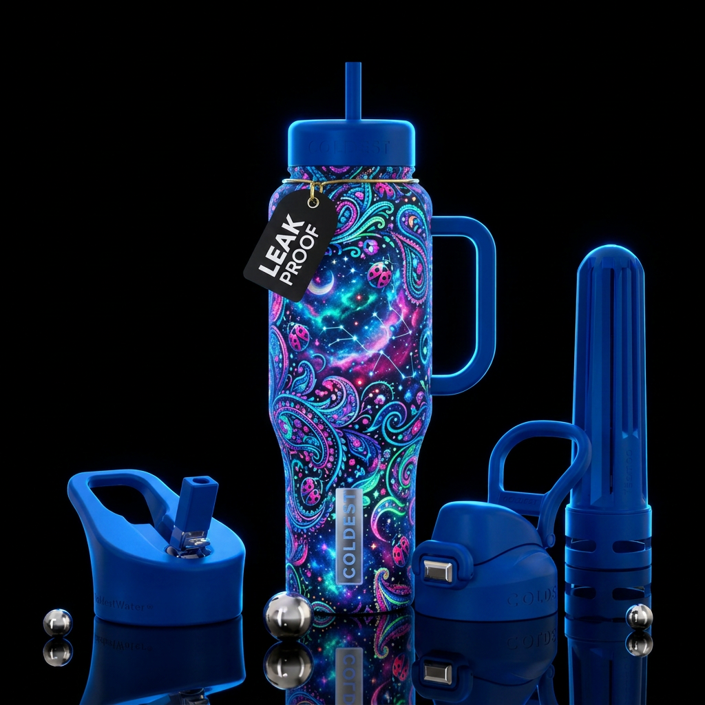 paisley, ladybug, celestial, glowie water bottle design