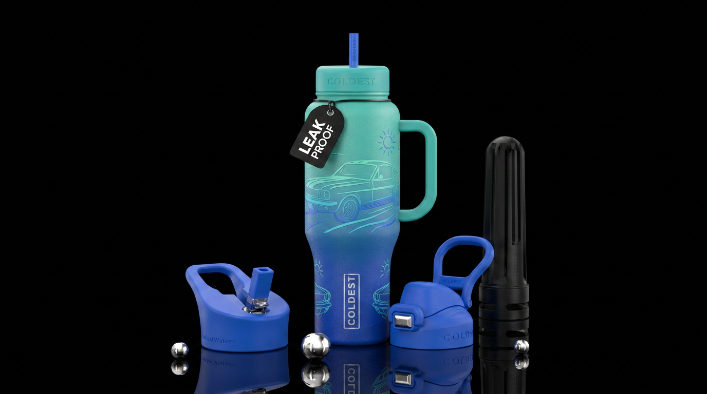 mustang, teal, summer vibes, electric blue water bottle design
