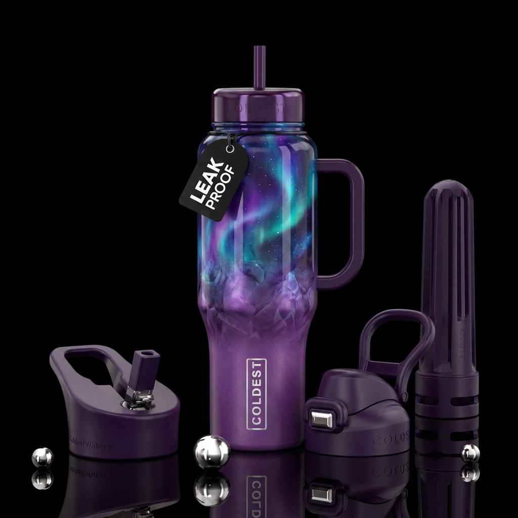 dip dye, northern lights, equinox, amethyst water bottle design