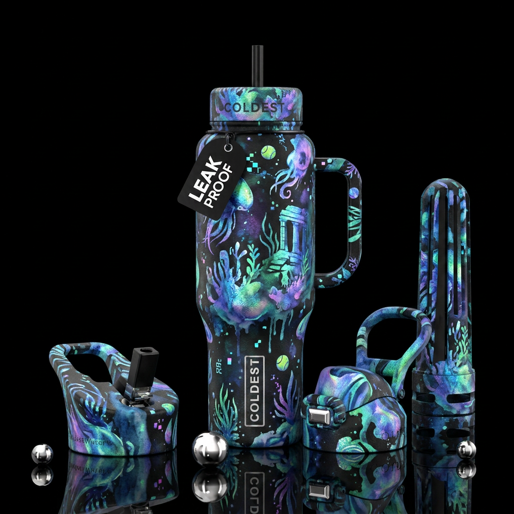 glowie, abstract, dark mood, seamless, dripping, a... water bottle design