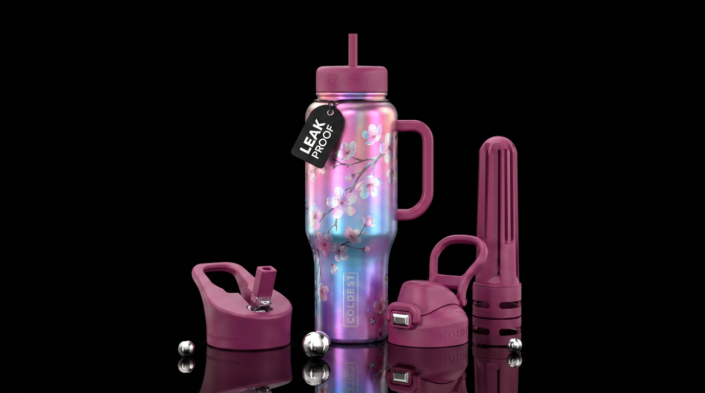 dip dye, sakura, glowie, irridescent water bottle design