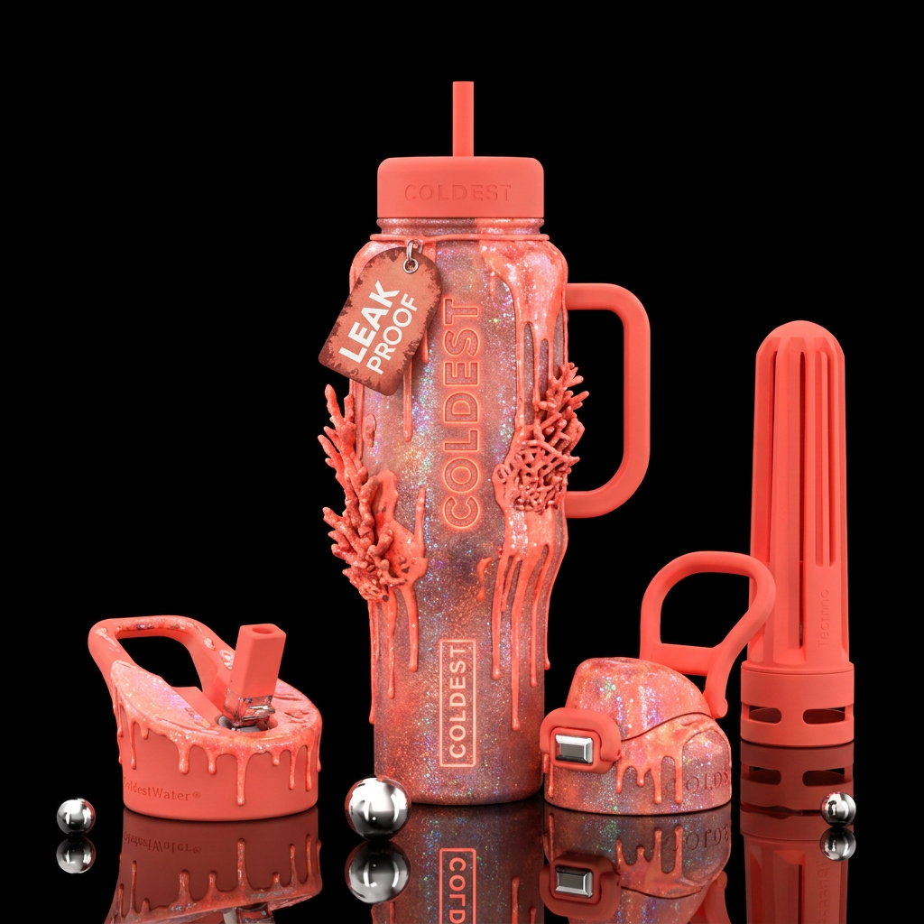 coral, sparkly, shiny, glowie, shipwreck, artistic... water bottle design