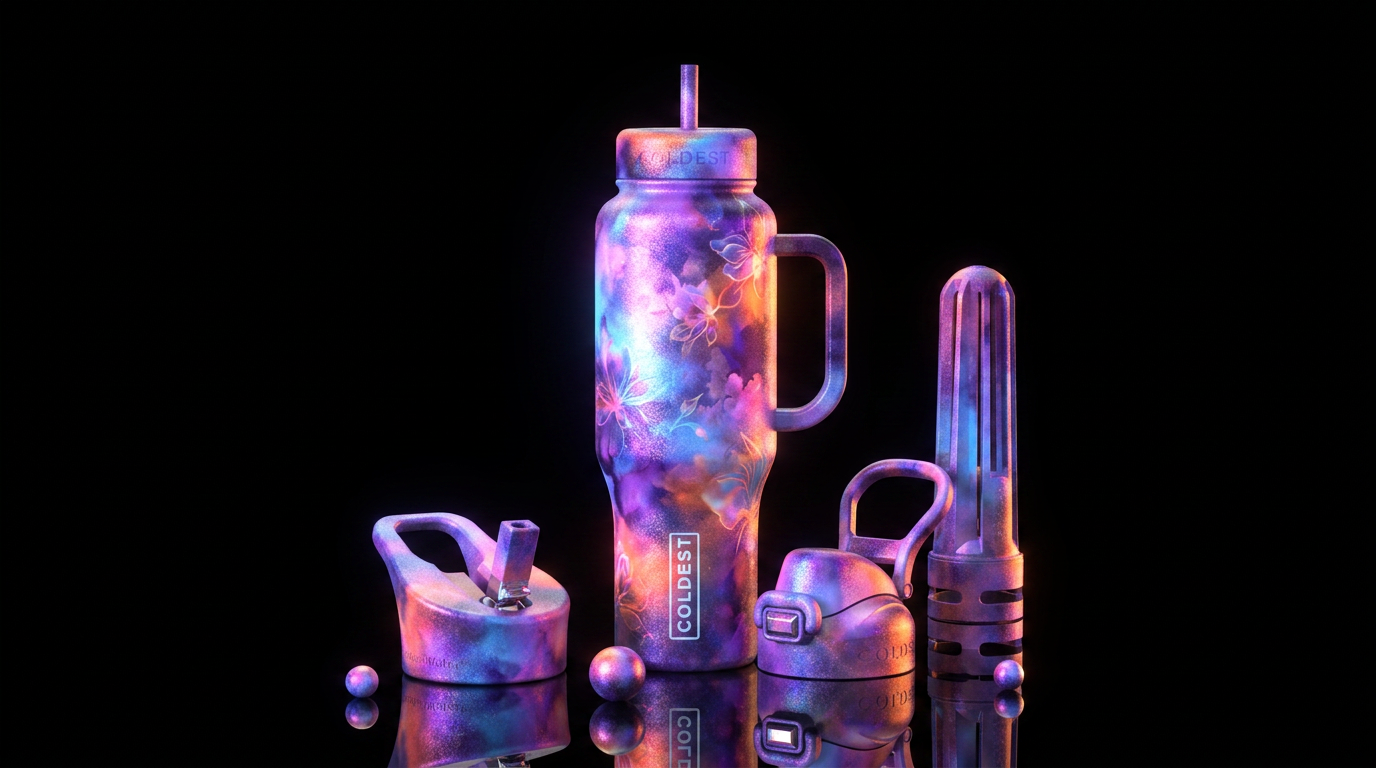 floral, powerful, twilight, glowie, abstract, irri... water bottle design