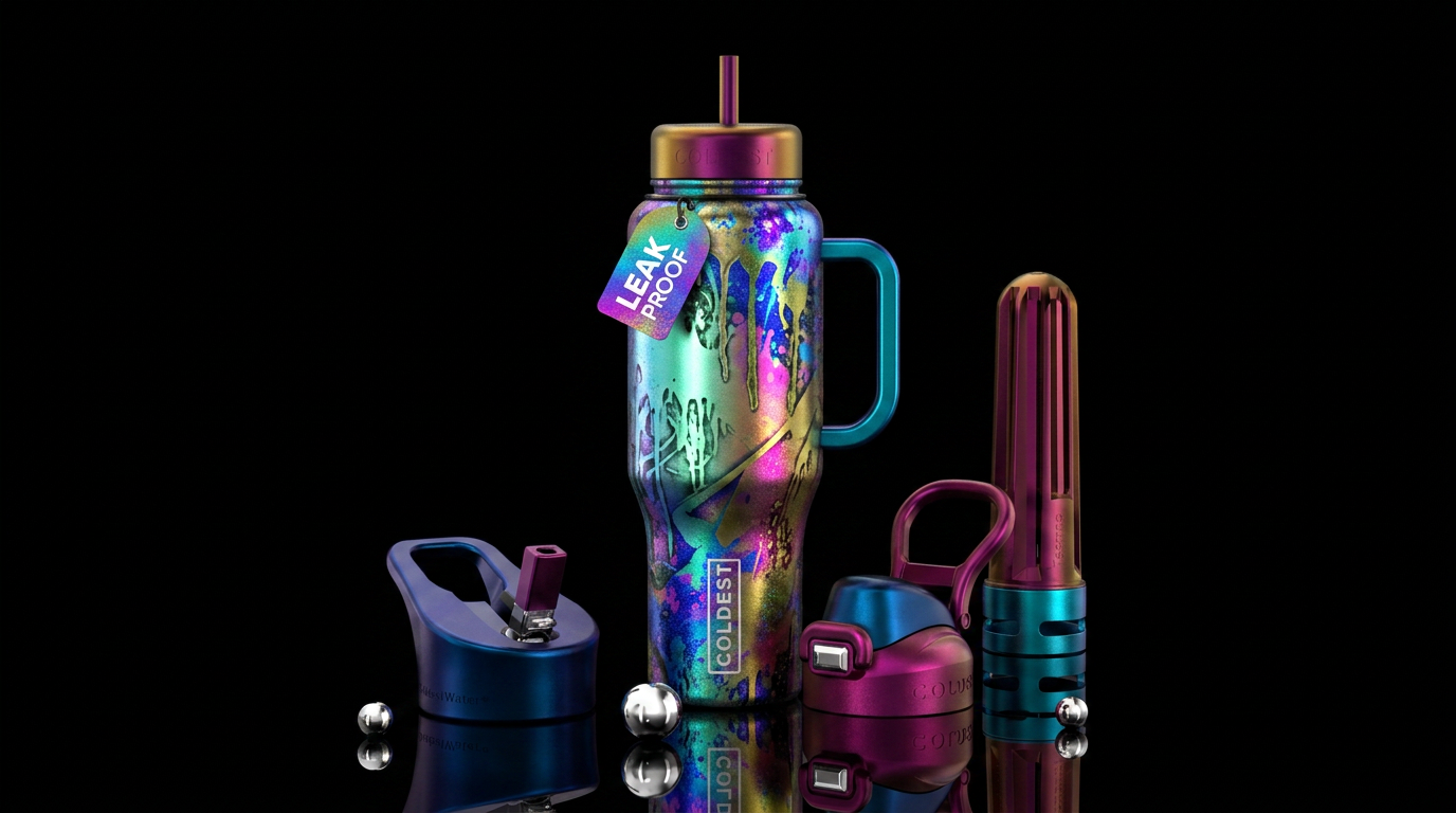 chameleon, adventurous, acid wash, glowie, beautiu... water bottle design