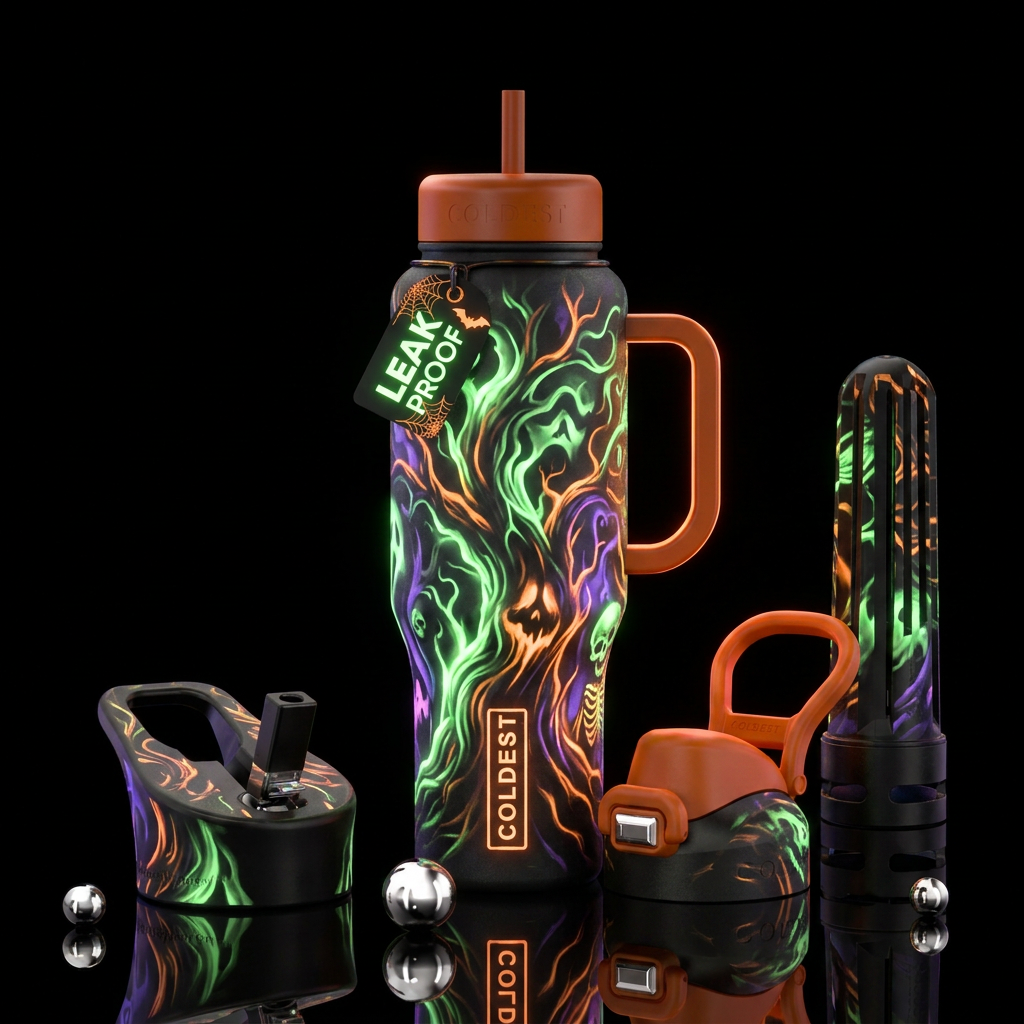 scary, halloween, glowie,, dramatic water bottle design