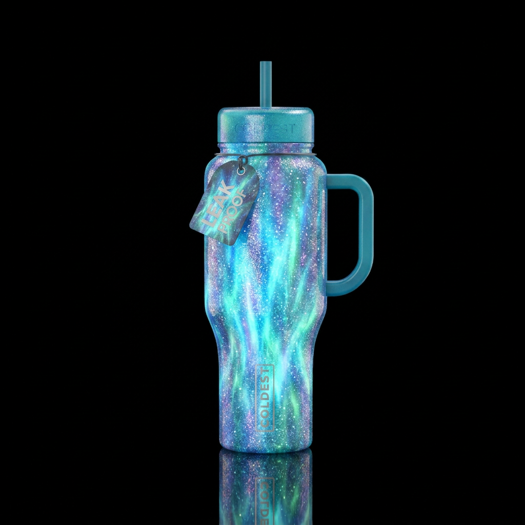 dreamy, monochrome, geyser, glowie, sparkly, shiny water bottle design