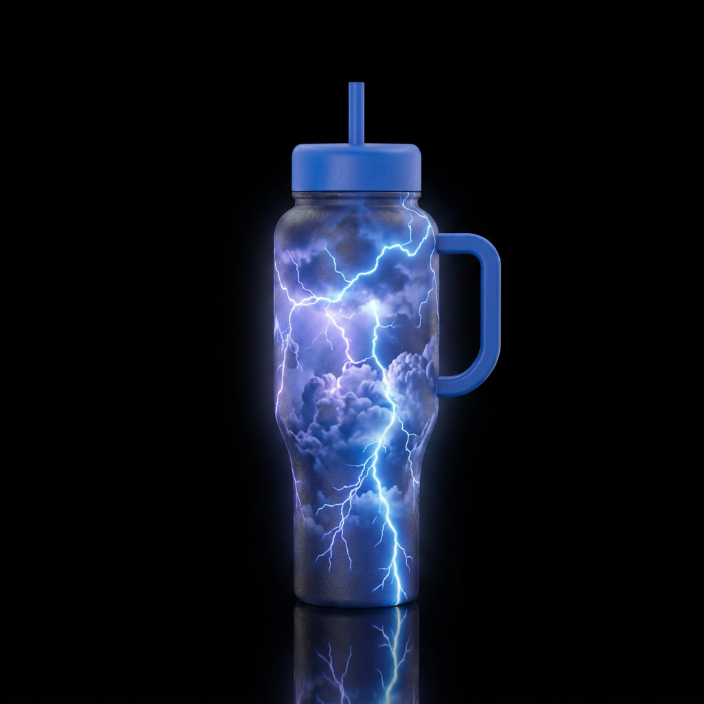 Lighting strikes, thunder,glowie water bottle design