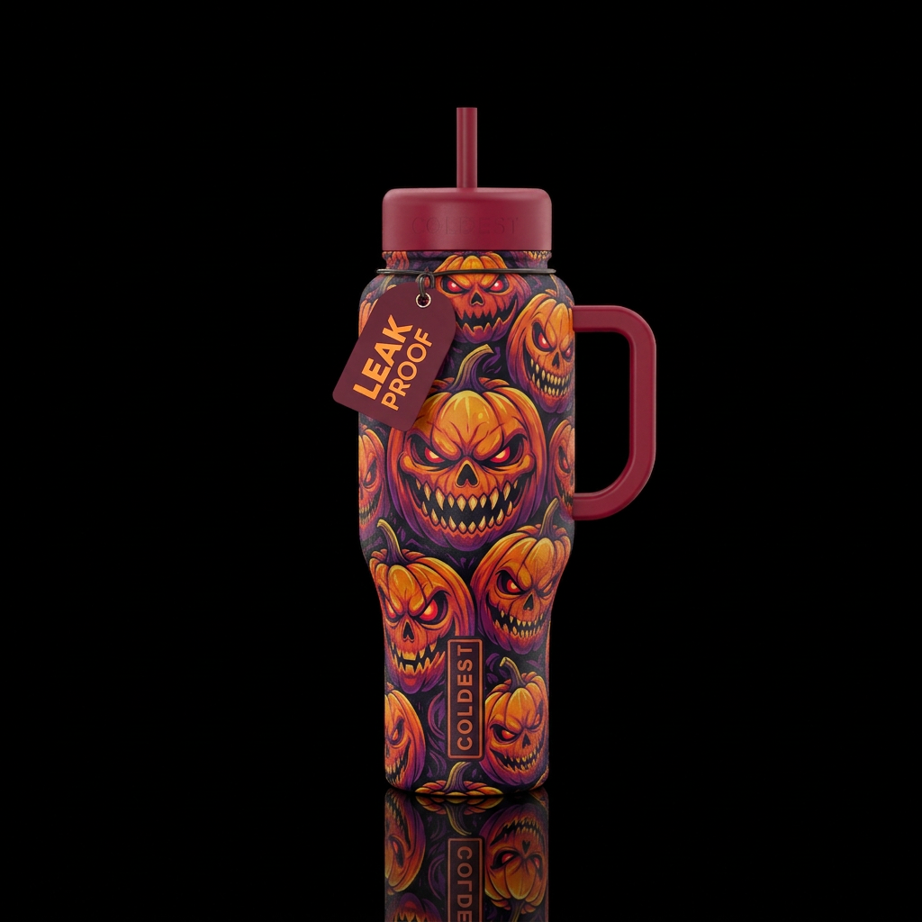 Deadly pumpkin heads water bottle design