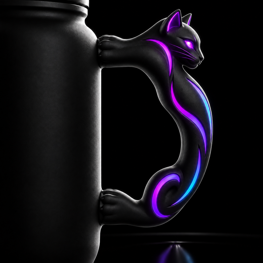 Black cat water bottle design