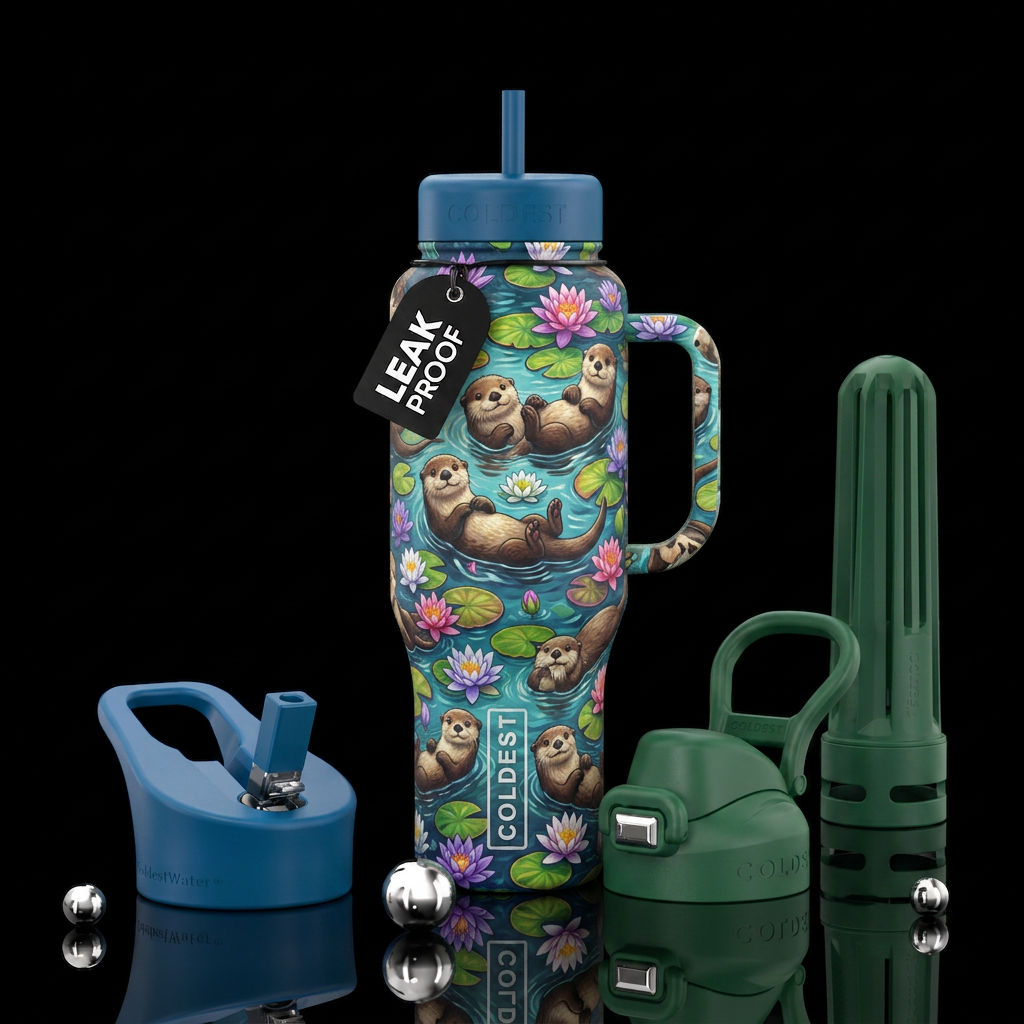 Otterly Adorable – Playful otters floating with li... water bottle design