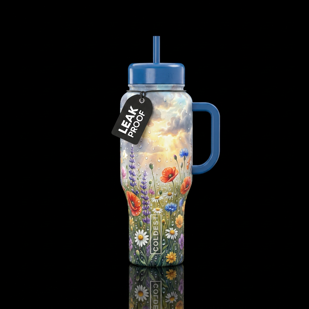 After the rain “Colorful wildflowers covered in ra... water bottle design