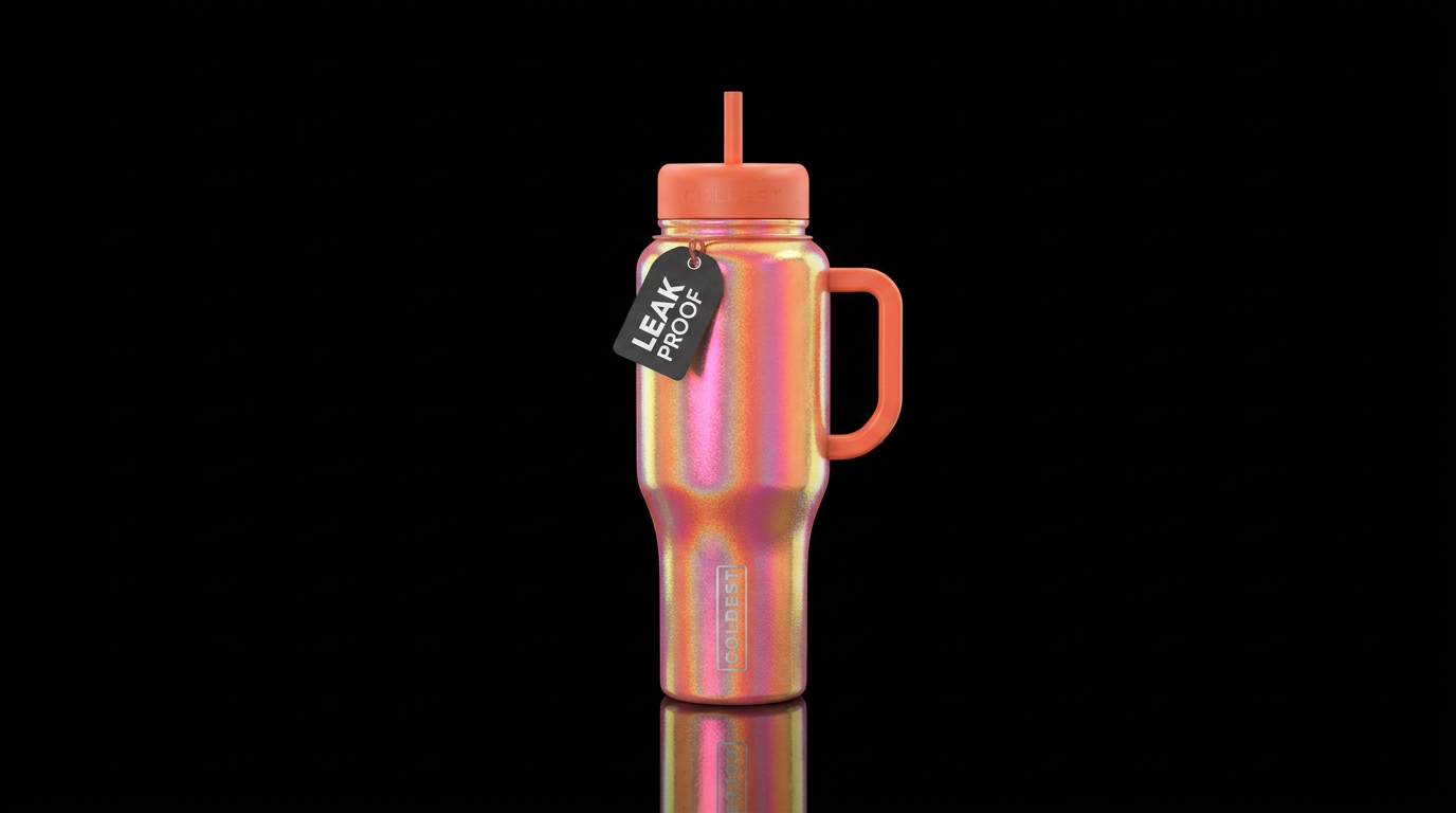 Fire opal, coral, hot pink, orange and gold irides... water bottle design