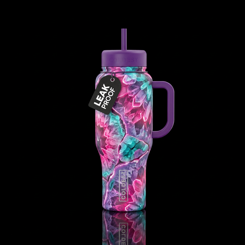 Cracked geode, hot pink, turquoise, amethyst, glow... water bottle design