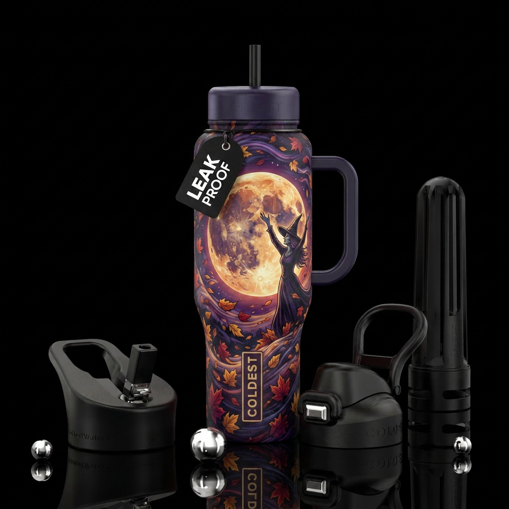 Swirling leaves water bottle design