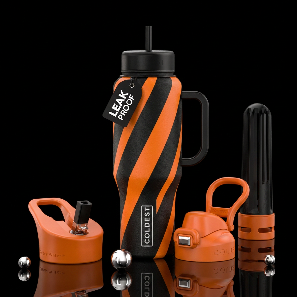 Stries orange and black water bottle design