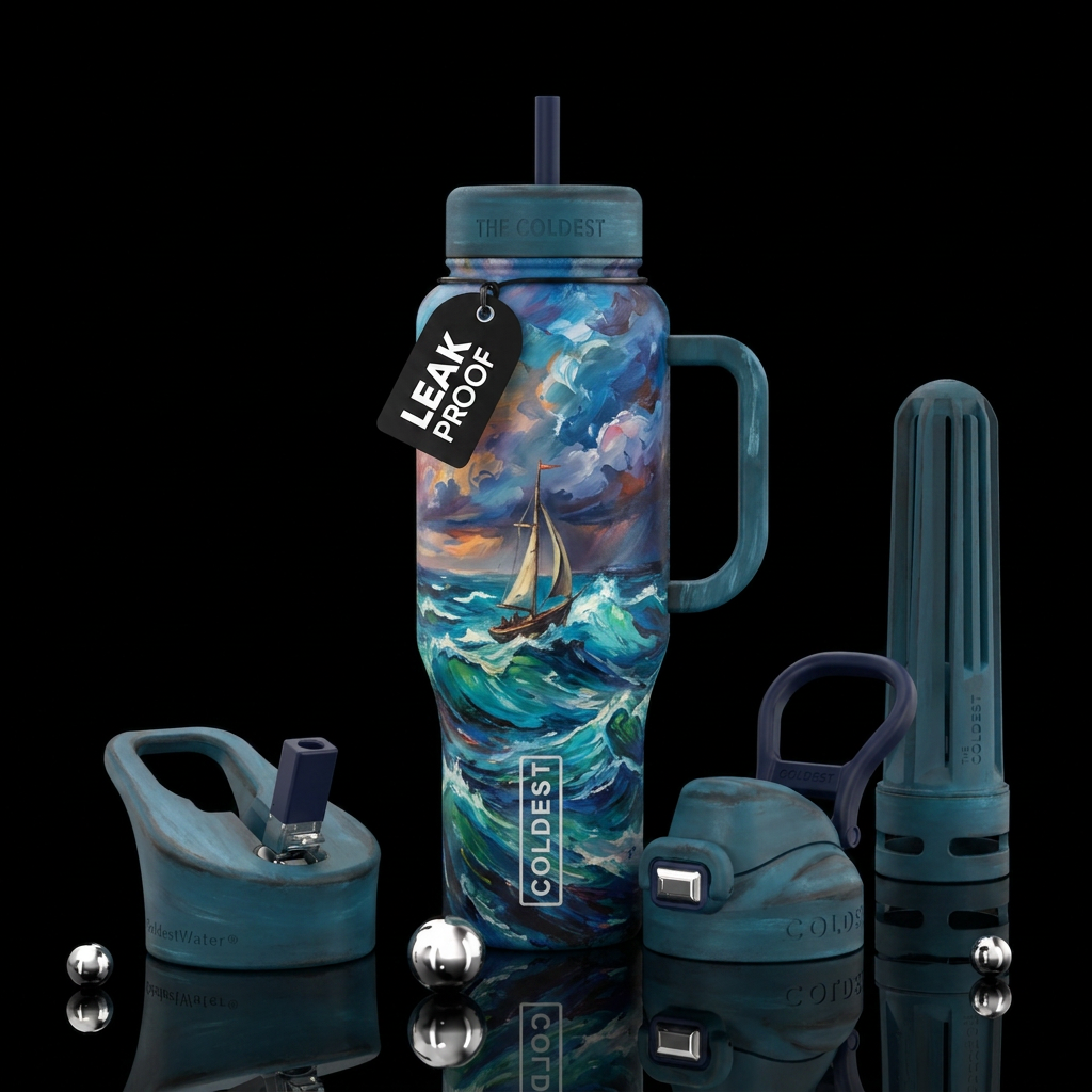 Troubled waters water bottle design