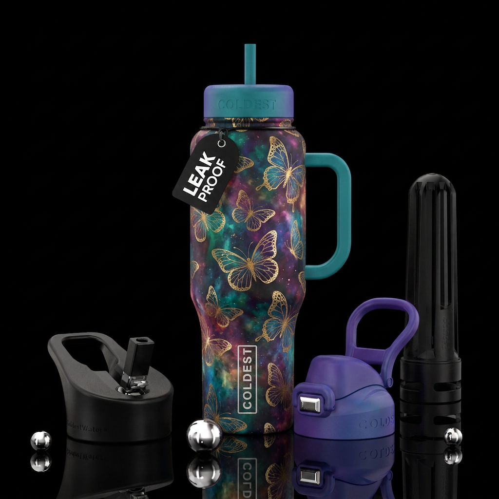 Gold butterflies water bottle design
