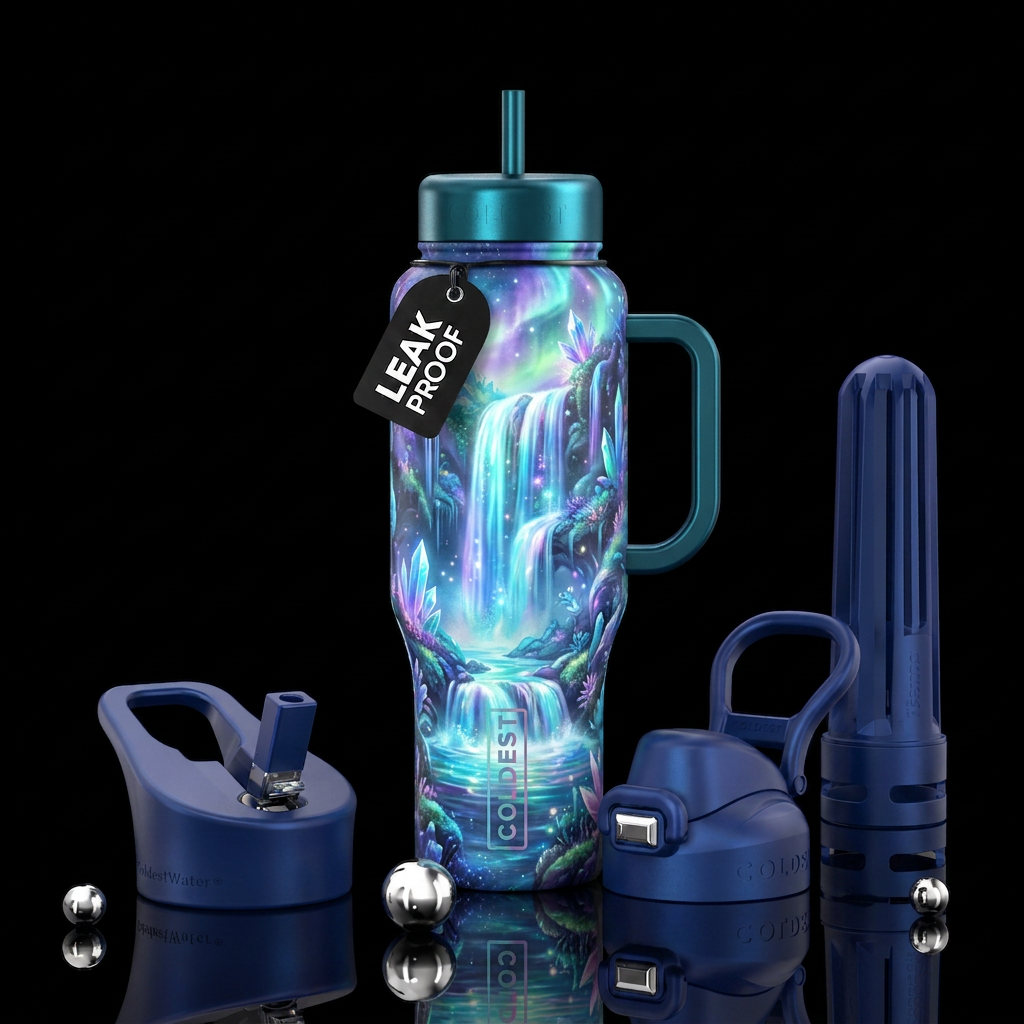 Magical waterfall water bottle design