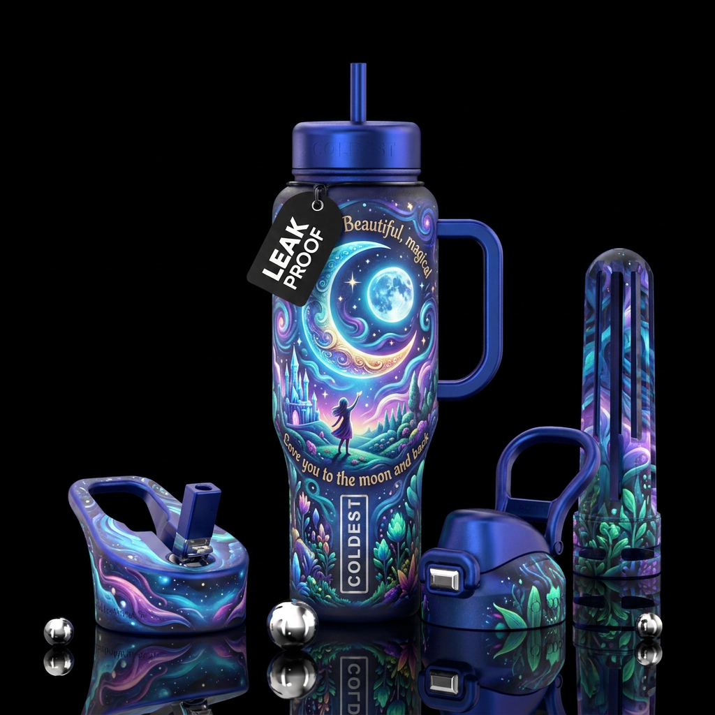 To the moon and back water bottle design