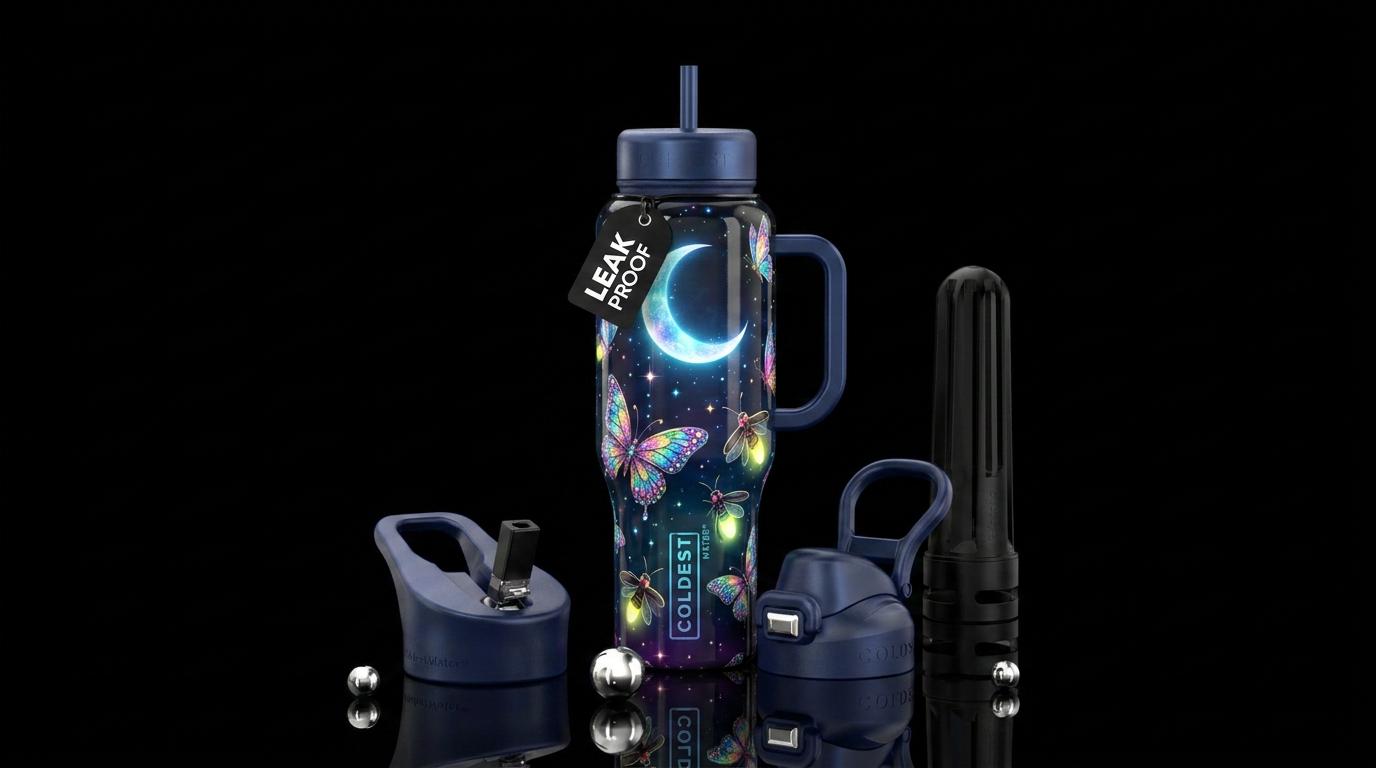 Fireflies and butterfly water bottle design