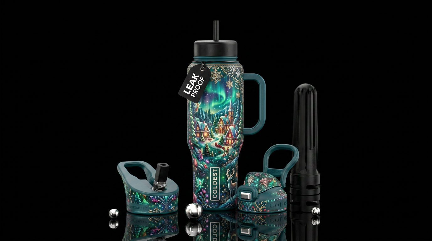 Christmas village water bottle design