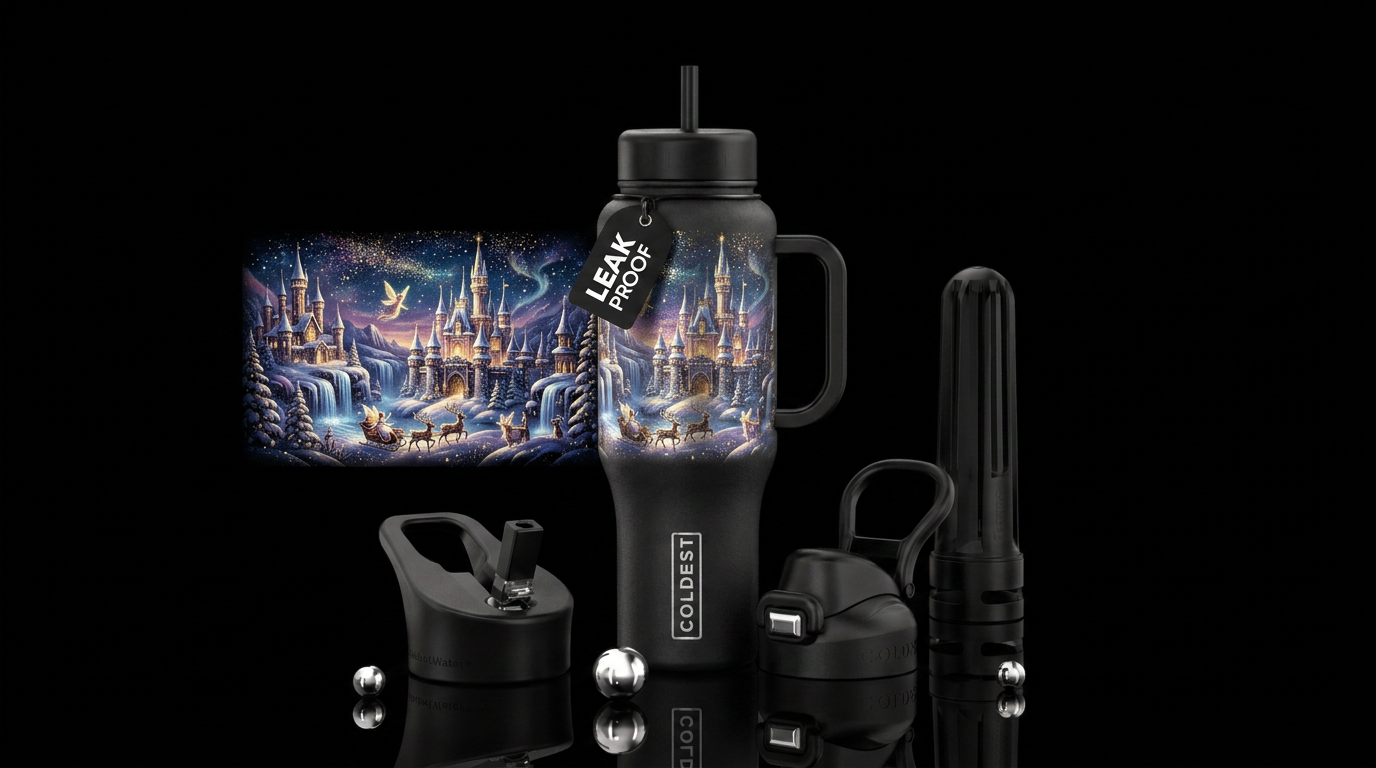 Christmas castle water bottle design