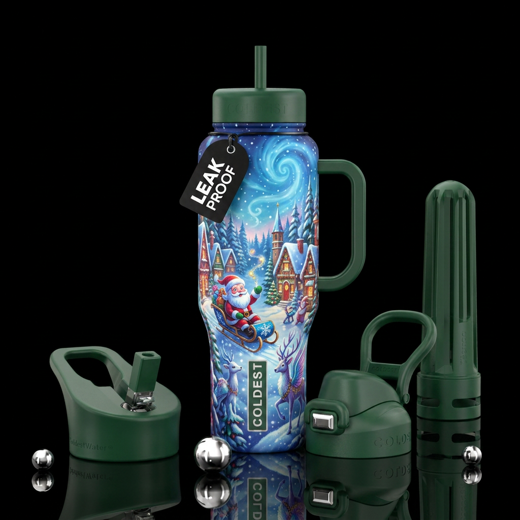 Santa's here water bottle design