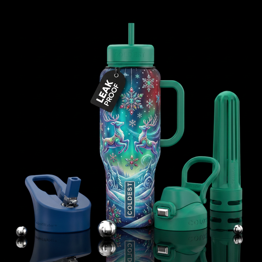 Dancing reindeer water bottle design