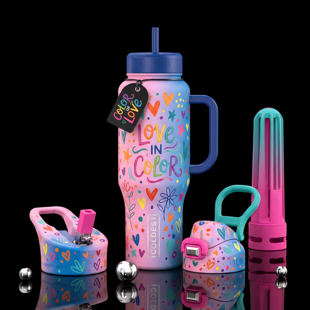 Love in color water bottle design