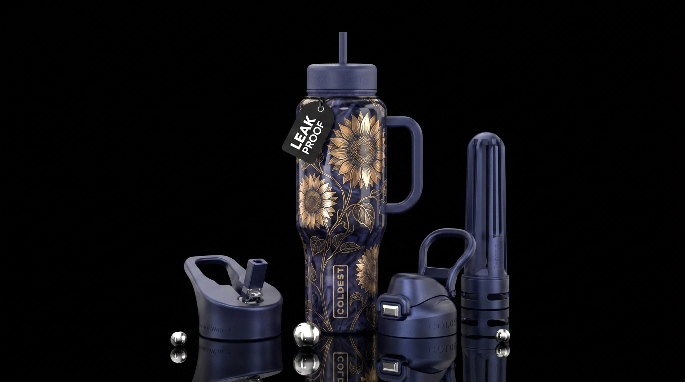 Gold sunflower water bottle design