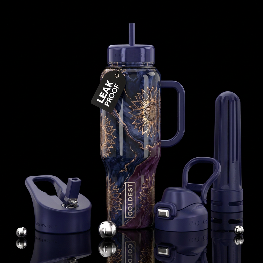 Beautiful golden sunflower water bottle design