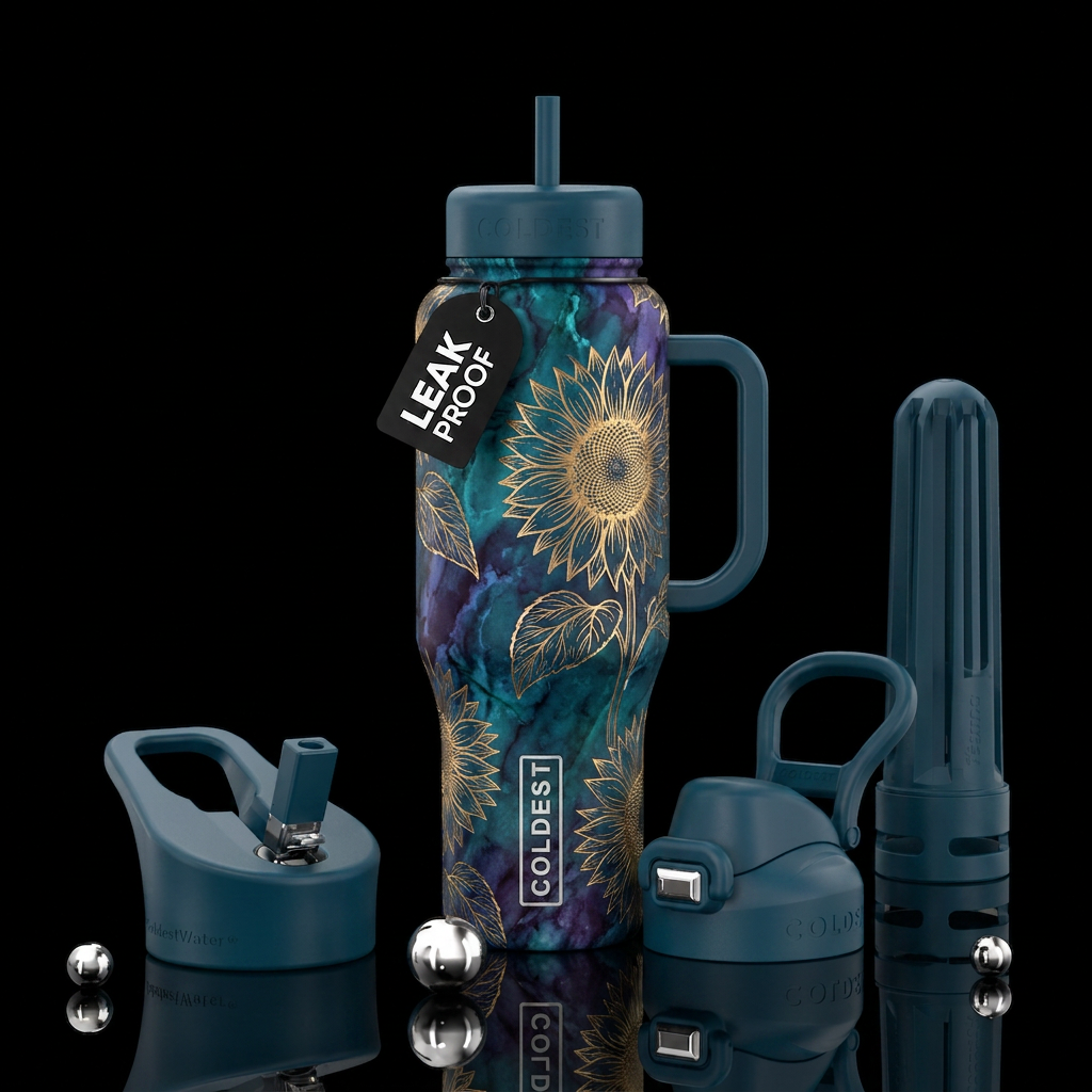 Golden sunflower water bottle design