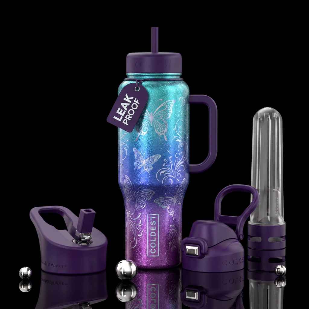 Butterfly slash of colors water bottle design
