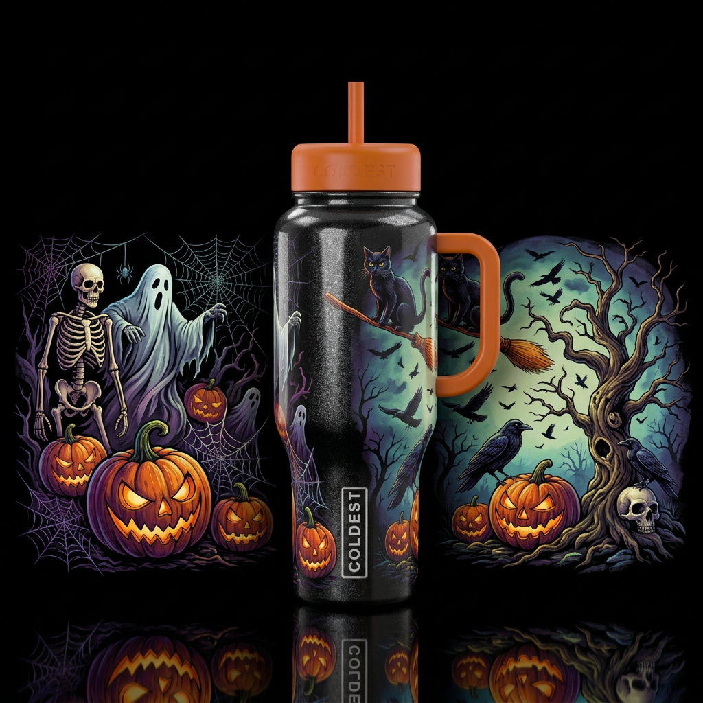 Creepy Halloween water bottle design