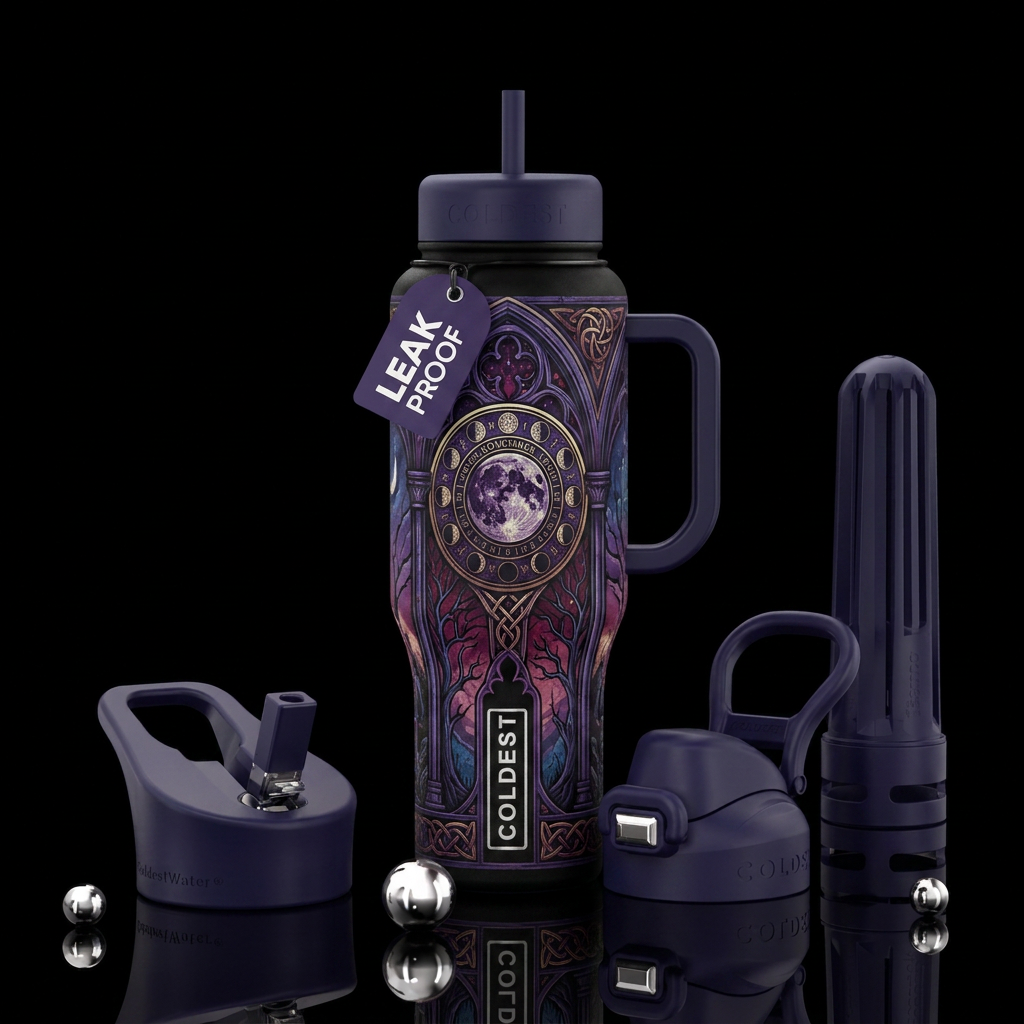 Moon phases water bottle design