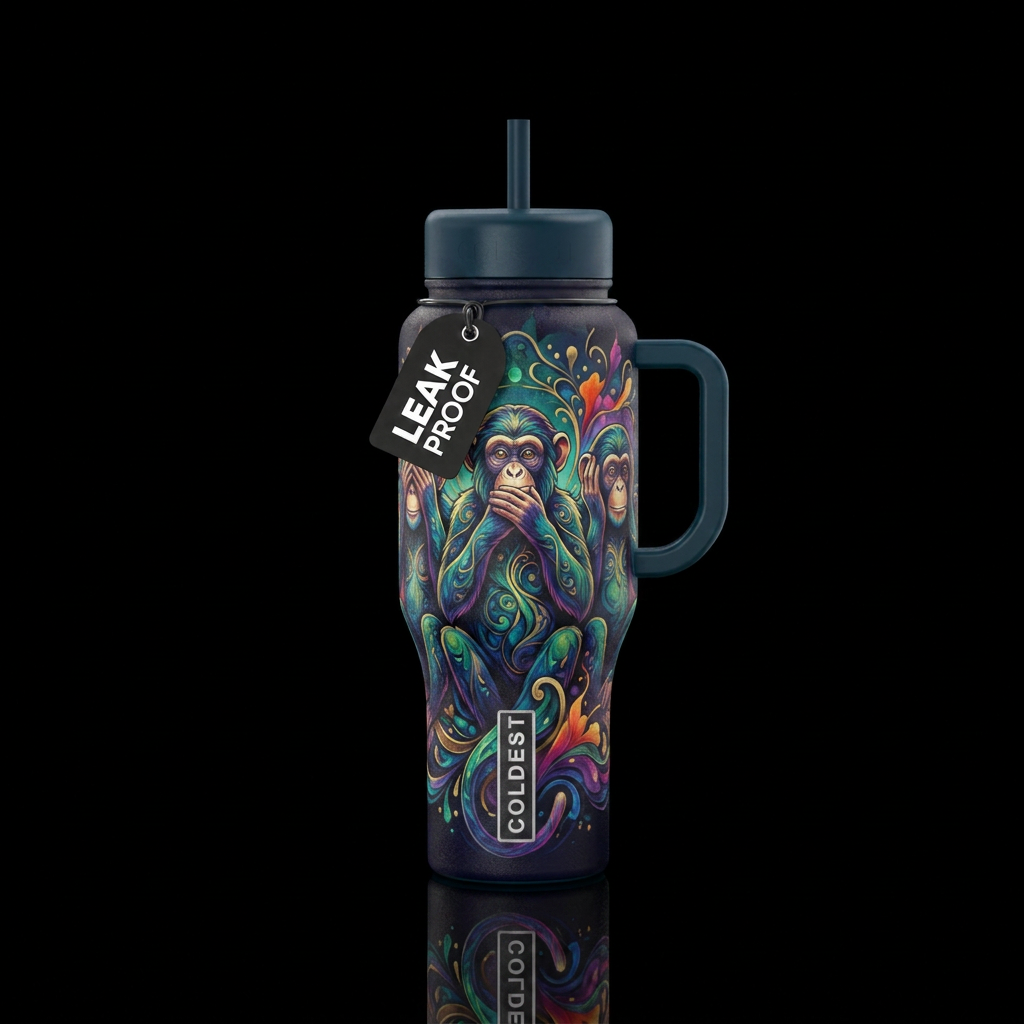 See, hear and speak no evil water bottle design