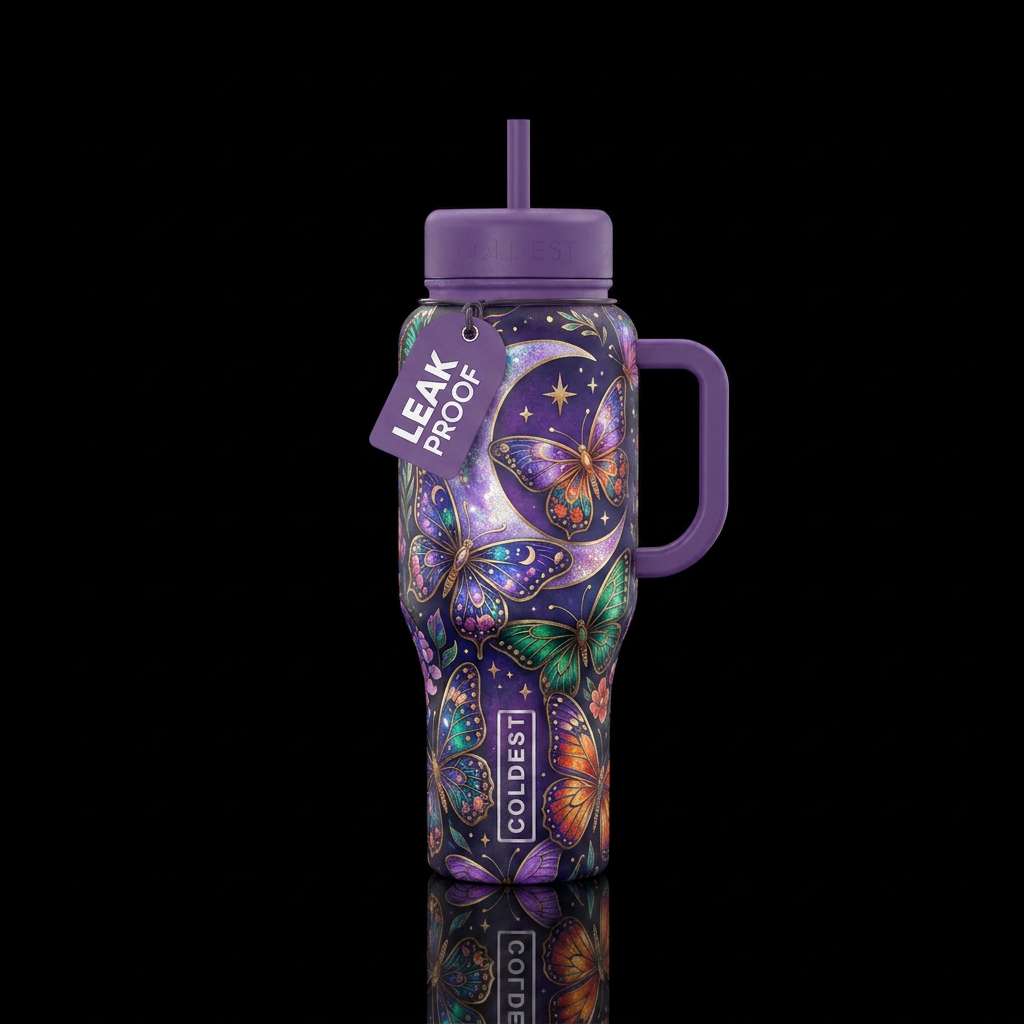 Butterfly moon water bottle design