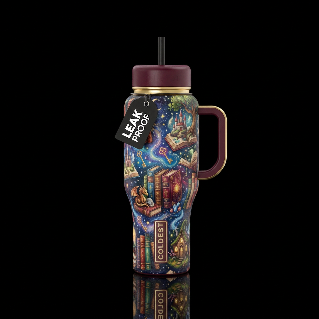 Magic of reading water bottle design