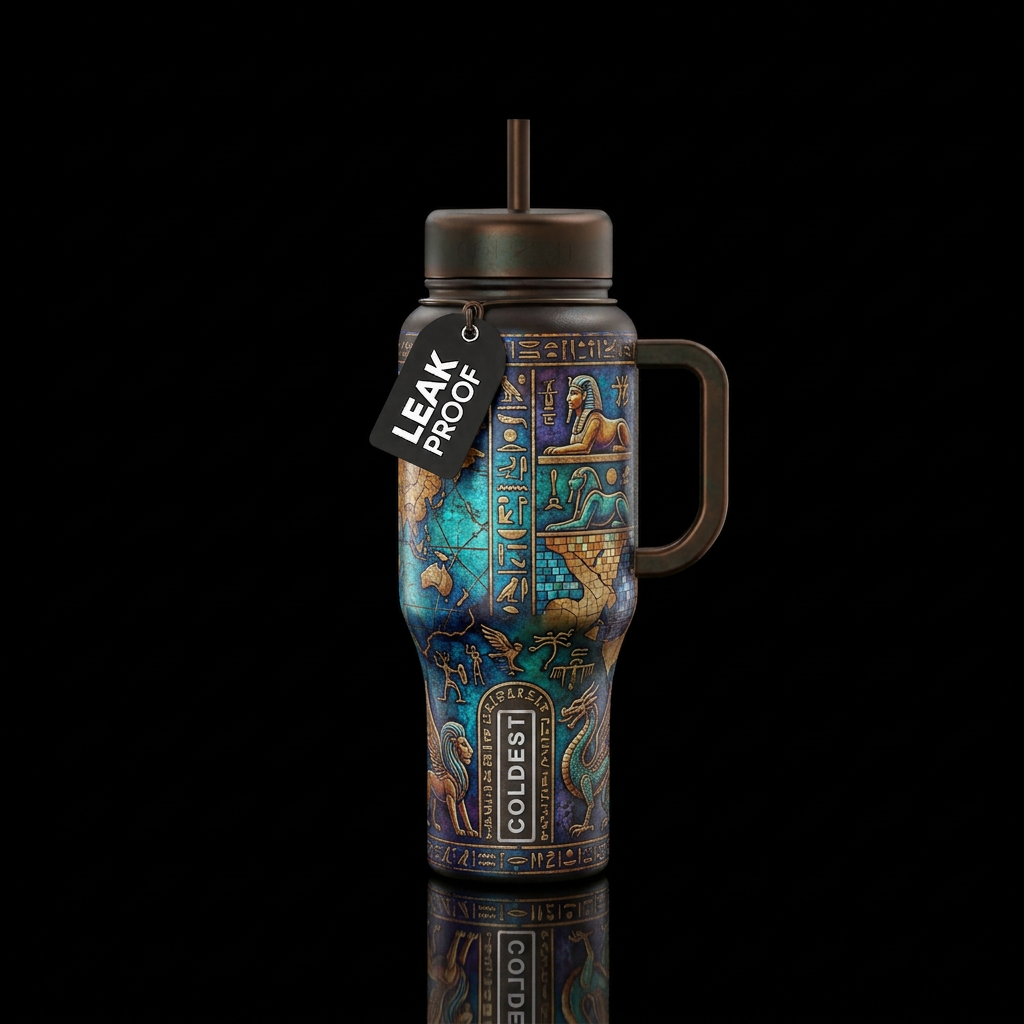 Past worlds water bottle design