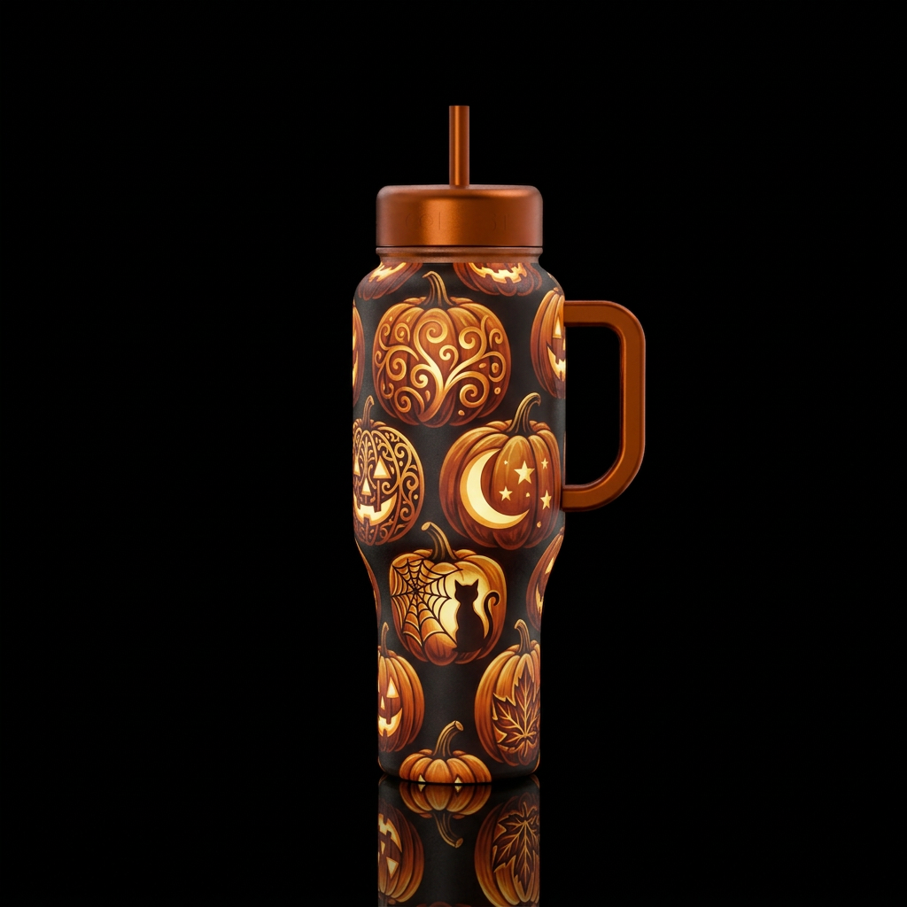 Carved pumpkins water bottle design