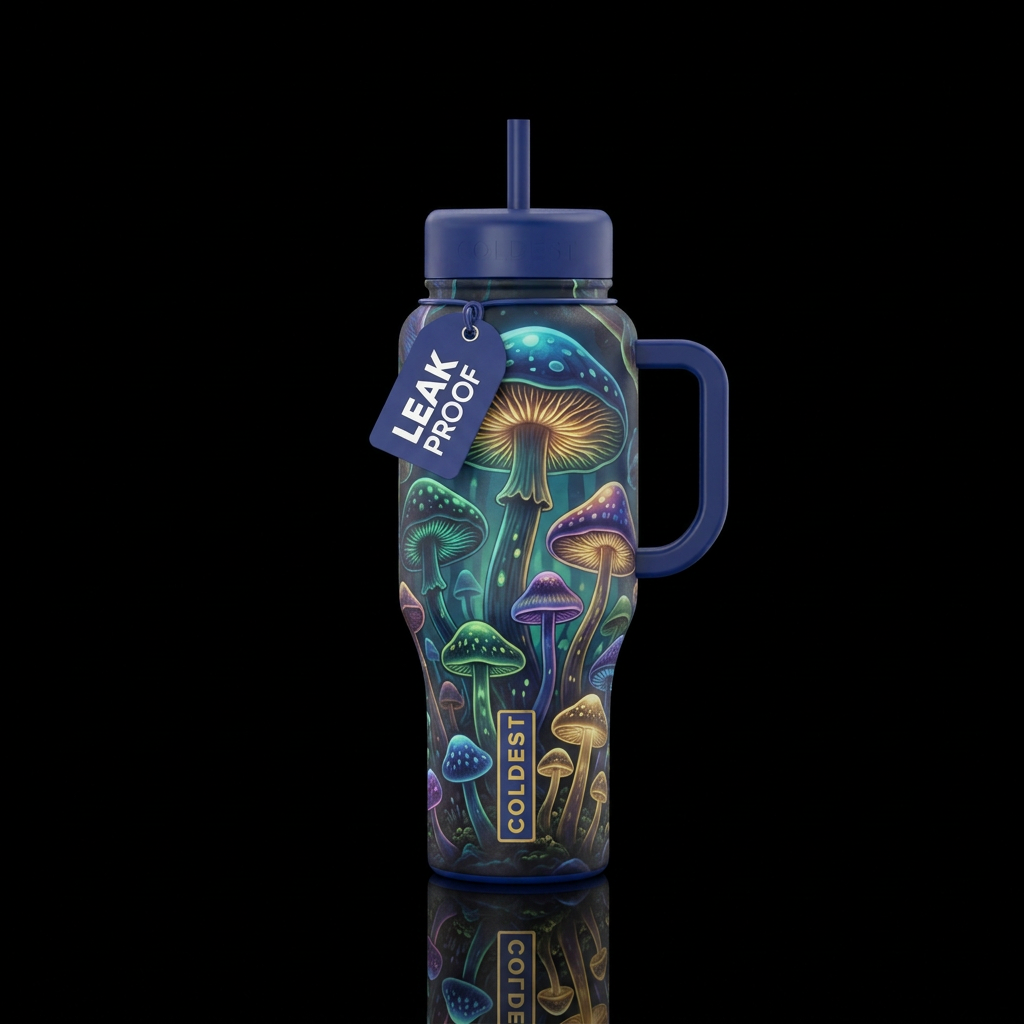 Glowie mushrooms water bottle design