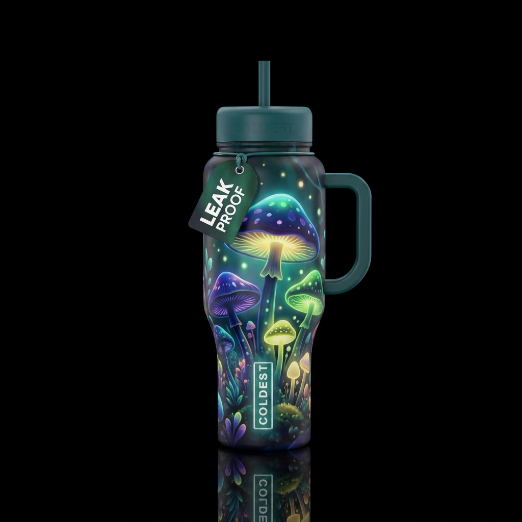 Mushroom glow water bottle design